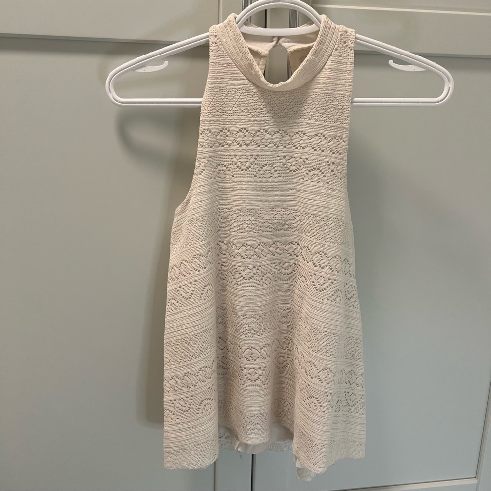 HOLLISTER Lace, Lined Sleeveless Tank Top Mock Neck | Cutout Back w Buttons Sz S